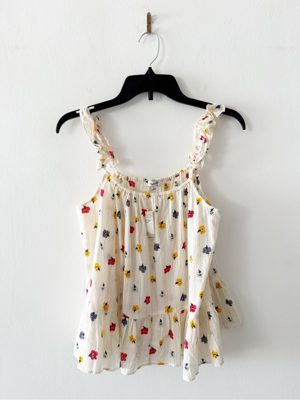 NEW Madewell Ruffle Strap Metallic Stripe Confetti Floral Cami Top Size 6